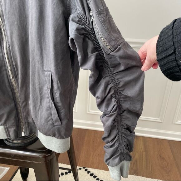 Urban Outfitters Mens Flight Bomber Jacket Knit Trim Shale Grey L - Picture 3 of 8